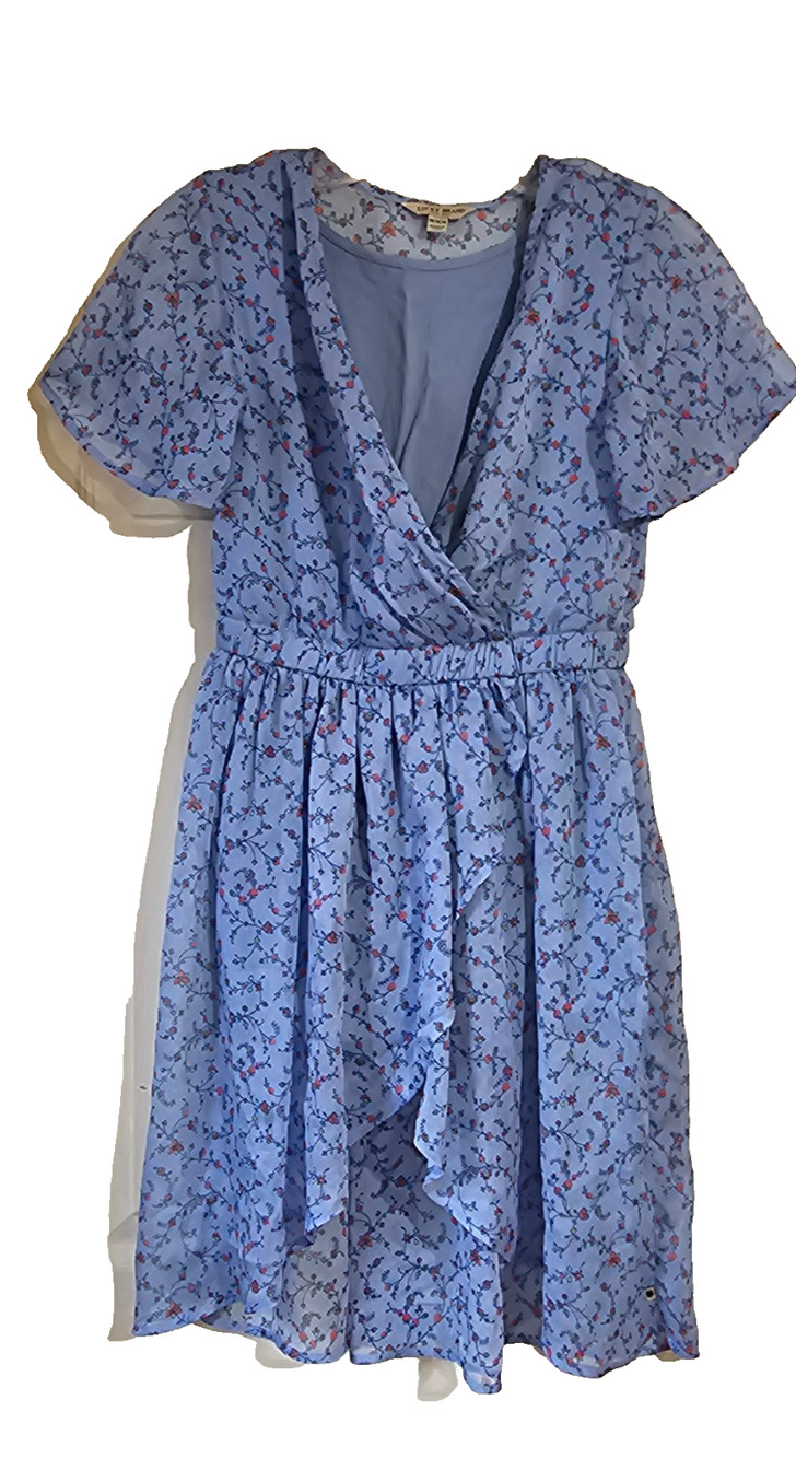 Lucky Brand Womens M Blue Floral Romper Dress Built In Shorts Boho Surplice